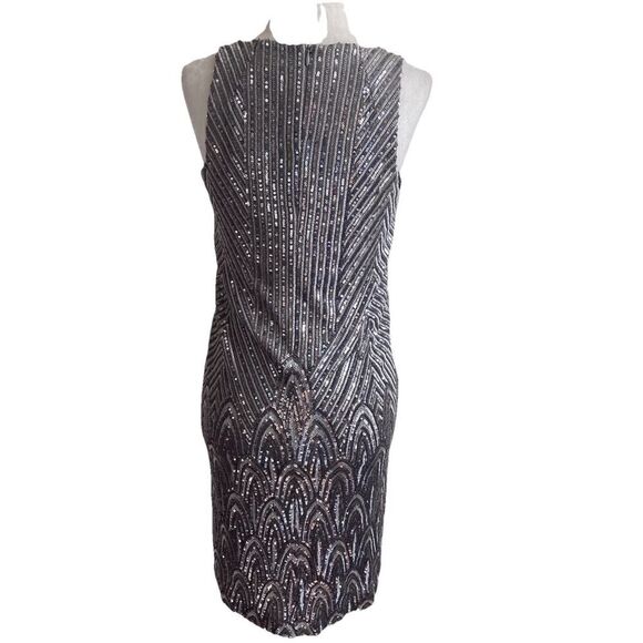 Smythe Deep V Mini Dress Deco Sequin Sleeveless Silver Pewter Size XS - Picture 7 of 13